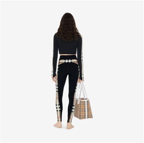 burberry leggings saks|Check Trim Stretch Jersey Leggings in Black .